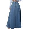 imageCHARTOU High Waisted Maxi Denim Skirt Women Elegant Pleated Button Up Patchwork Flowy Long Jean SkirtsDark Blue