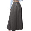 imageCHARTOU High Waisted Maxi Denim Skirt Women Elegant Pleated Button Up Patchwork Flowy Long Jean SkirtsGrey