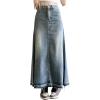 imageCHARTOU Petite Skirt for Women Jean Skirt Long Maxi Denim Skirt High Waisted Distressed Frayed A Line SkirtBlue