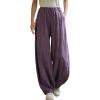 imageCHARTOU Vintage Cotton Linen Pants Women Wide Leg Pants Palazzo Pants Summer Lantern Beach PantsPurple
