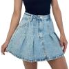 imageCHARTOU Women Denim Mini Skirt Y2k Preppy Style Pleated A Line Short Jean SkirtBlue