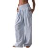 imageCHARTOU Women Gingham High Waist Smocked Palazzo Pants Baggy Wide Leg Pants Flowy Pleated Beach TrouserBlue