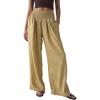 imageCHARTOU Women Gingham High Waist Smocked Palazzo Pants Baggy Wide Leg Pants Flowy Pleated Beach TrouserYellow