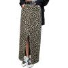 imageCHARTOU Women Leopard Denim Maxi Skirt 2025 Summer High Waisted Front Slit Cheetah Print Long Jean SkirtKhaki