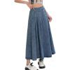 imageCHARTOU Women Pleated Denim Skirt Long Jean Skirt Flowy Elastic Waist Denim Maxi Ruffle Skirt Flare A Line SkirtDark Blue