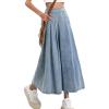 imageCHARTOU Women Pleated Denim Skirt Long Jean Skirt Flowy Elastic Waist Denim Maxi Ruffle Skirt Flare A Line SkirtLight Blue