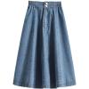 imageCHARTOU Women Pleated Jean Skirt Elastic High Waisted Midi Denim Skirt Flare A Line Skirt Ruffle Long Summer SkirtBlue