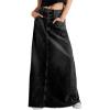 imageCHARTOU Women Vintage Denim Maxi Skirt Frayed Raw Hem High Waist ALine Long Jean SkirtBlack