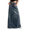 imageCHARTOU Women Vintage Denim Maxi Skirt Frayed Raw Hem High Waist ALine Long Jean SkirtBlue