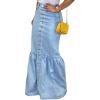 imageCHARTOU Womens Casual Button Down Mermaid Denim Maxi Skirt Fishtail Jean Long Ruffle SkirtLight Blue