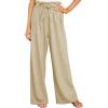 imageCHARTOU Womens Elastic High Waist Loose Fit Wide Leg Cotton Linen Lightweight Beach Palazzo PantsKhaki