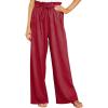 imageCHARTOU Womens Elastic High Waist Loose Fit Wide Leg Cotton Linen Lightweight Beach Palazzo PantsWine Red