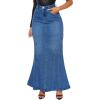 imageCHARTOU Womens Elegant Fishtail Hem Maxi Long Denim Skirt Jean Ruffle High Waist Party Skirts with PocketsBlue