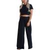imageCHARTOU Womens Summer Casual 2 Piece Set Outfits Crop Top T Shirt Wide Leg Beach Pants PalazzoSmall