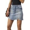 imageCHARTOU Womens Washed Distressed Broken Mid Waist Frayed Ripped Denim Jean Thigh Length Pencil SkirtBlue