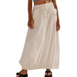 imageCHARTOU Women Baggy Parachute Skirt Comfy Casual Cotton Y2k Cargo Maxi Long SkirtApricot