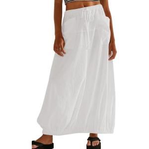 imageCHARTOU Women Baggy Parachute Skirt Comfy Casual Cotton Y2k Cargo Maxi Long SkirtWhite