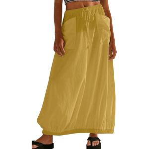 imageCHARTOU Women Baggy Parachute Skirt Comfy Casual Cotton Y2k Cargo Maxi Long SkirtYellow