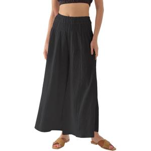 imageCHARTOU Women Comfy Cotton Pants Summer Boho Flowy Wide Leg Palazzo Lounge PantsBlack