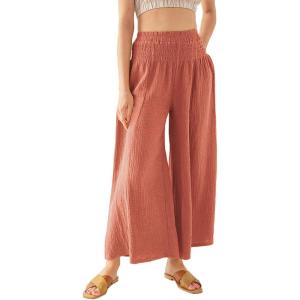 imageCHARTOU Women Comfy Cotton Pants Summer Boho Flowy Wide Leg Palazzo Lounge PantsCoral