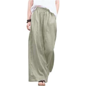 imageCHARTOU Women Cotton Wide Leg Linen Pants Palazzo High Waist Trousers Beach Gaucho Pants Summer Flowy CulottesGrey