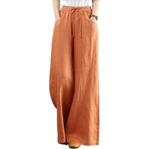 imageCHARTOU Women Cotton Wide Leg Linen Pants Palazzo High Waist Trousers Beach Gaucho Pants Summer Flowy CulottesOrange