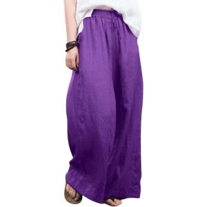 imageCHARTOU Women Cotton Wide Leg Linen Pants Palazzo High Waist Trousers Beach Gaucho Pants Summer Flowy CulottesPurple