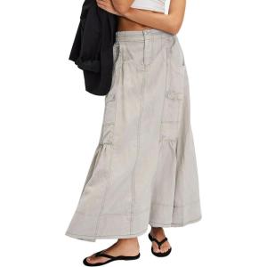 imageCHARTOU Women Lightweight Tencel Denim Skirt Utility Maxi Parachute Cargo Skirt with PocketsBeige