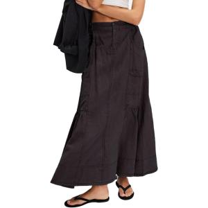 imageCHARTOU Women Lightweight Tencel Denim Skirt Utility Maxi Parachute Cargo Skirt with PocketsBlack
