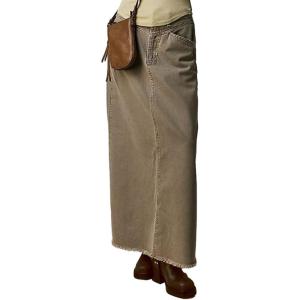 imageCHARTOU Women Maxi Long Jean Skirt Cargo Frayed Split Up A Line Denim Skirt Straight StreetwearArmy Green