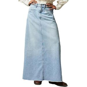 imageCHARTOU Women Maxi Long Jean Skirt Cargo Frayed Split Up A Line Denim Skirt Straight StreetwearLight Blue