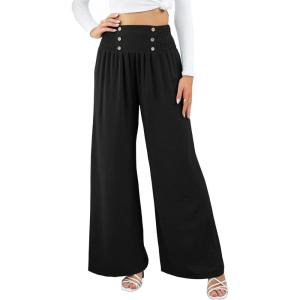 imageCHARTOU Women Summer Wide Leg Pants Palazzo Pants High Waist Beach Pants Flared Smocked Flowy Pants DressyBlack