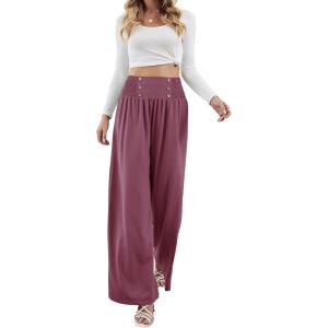 imageCHARTOU Women Summer Wide Leg Pants Palazzo Pants High Waist Beach Pants Flared Smocked Flowy Pants DressyPurple