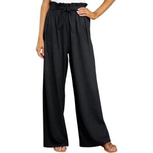 imageCHARTOU Womens Elastic High Waist Loose Fit Wide Leg Cotton Linen Lightweight Beach Palazzo PantsBlack