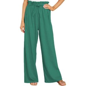 imageCHARTOU Womens Elastic High Waist Loose Fit Wide Leg Cotton Linen Lightweight Beach Palazzo PantsGreen