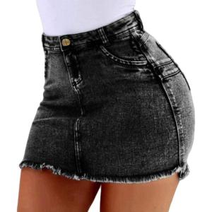 imageCHARTOU Womens Retro Distressed High Waist Packaged Hip Bodycon Denim Jean Mini SkirtBlack