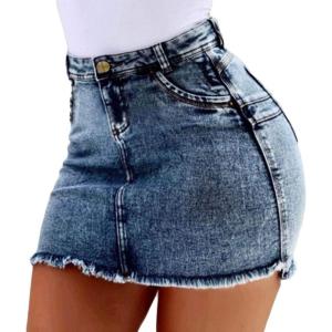 imageCHARTOU Womens Retro Distressed High Waist Packaged Hip Bodycon Denim Jean Mini SkirtDark Blue