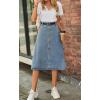 imageCHARTOU Casual Jean Skirts for Women Midi Denim Skirt Button Down A Line Skirt Flared Blue Jean Skirt with PocketsBlue