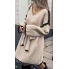 imageCHARTOU Causal Loose Straight Fit Sweater Dress for Women Fall 2025 Outfit Contrast Jumper Knit Sweater with BeltApricot