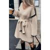 imageCHARTOU Causal Loose Straight Fit Sweater Dress for Women Fall 2025 Outfit Contrast Jumper Knit Sweater with BeltApricot