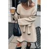 imageCHARTOU Causal Loose Straight Fit Sweater Dress for Women Fall 2025 Outfit Contrast Jumper Knit Sweater with BeltApricot