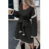 imageCHARTOU Causal Loose Straight Fit Sweater Dress for Women Fall 2025 Outfit Contrast Jumper Knit Sweater with BeltBlack