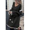imageCHARTOU Causal Loose Straight Fit Sweater Dress for Women Fall 2025 Outfit Contrast Jumper Knit Sweater with BeltBlack