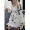 imageCHARTOU Causal Loose Straight Fit Sweater Dress for Women Fall 2025 Outfit Contrast Jumper Knit Sweater with BeltGrey