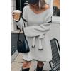 imageCHARTOU Causal Loose Straight Fit Sweater Dress for Women Fall 2025 Outfit Contrast Jumper Knit Sweater with BeltGrey