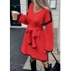 imageCHARTOU Causal Loose Straight Fit Sweater Dress for Women Fall 2025 Outfit Contrast Jumper Knit Sweater with BeltRed