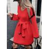 imageCHARTOU Causal Loose Straight Fit Sweater Dress for Women Fall 2025 Outfit Contrast Jumper Knit Sweater with BeltRed