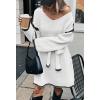imageCHARTOU Causal Loose Straight Fit Sweater Dress for Women Fall 2025 Outfit Contrast Jumper Knit Sweater with BeltWhite