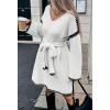 imageCHARTOU Causal Loose Straight Fit Sweater Dress for Women Fall 2025 Outfit Contrast Jumper Knit Sweater with BeltWhite