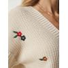 imageCHARTOU Floral Embroidered Button Down Sweaters for Women Cable Knit Sweater Cute Cardigan Fall ClothesBeige